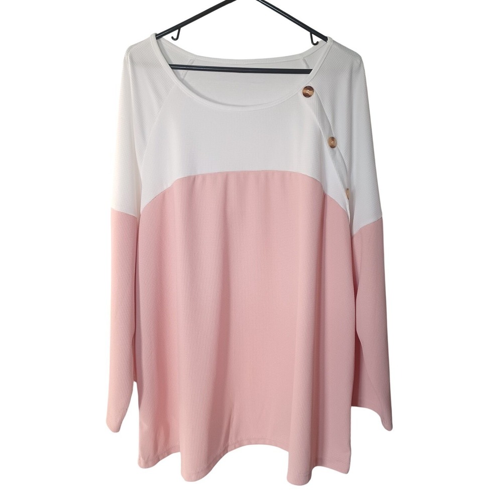 Shein Curve Womens 4XL Colorblock Top Ribbed Texture Decorative Shoulder Buttons